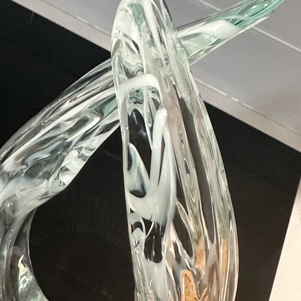 Modern Blown Glass Art Vase Clear And White Heavy 12” Vase